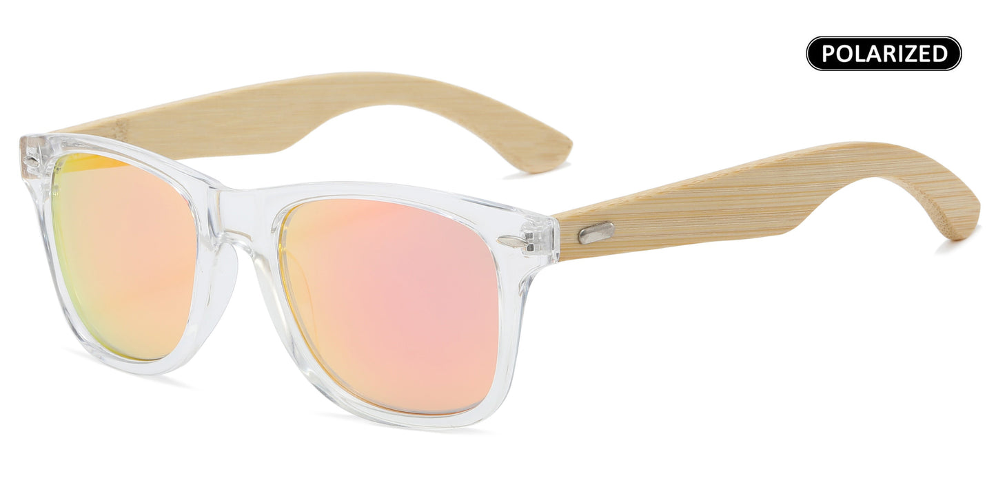 PL 7110 Clear RVC Bamboo - Polarized Bamboo Temple Sunglasses Color Mirror Polycarbonate Lens