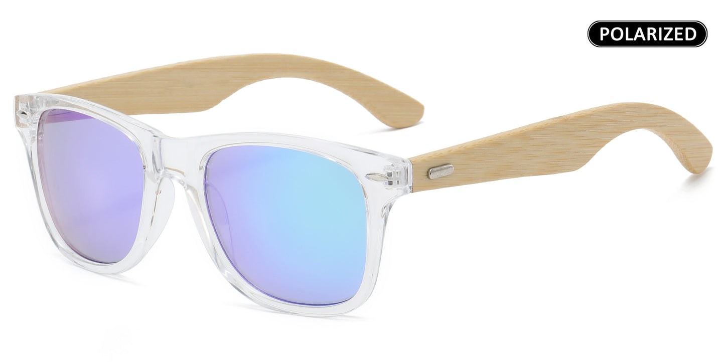 PL 7110 Clear RVC Bamboo - Polarized Bamboo Temple Sunglasses Color Mirror Polycarbonate Lens