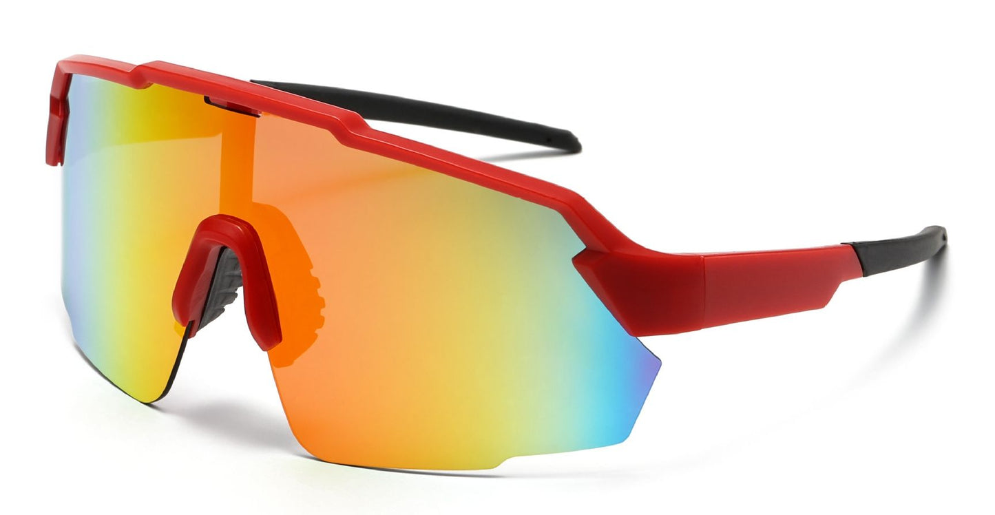 9058 RVC - Semi Rimless Color Mirror One Piece Shield Lens Sports Sunglasses