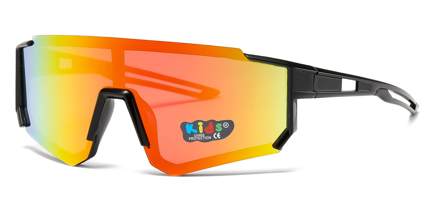 4583 - Kids Sports Shield Sunglasses with Color Mirrored Lens