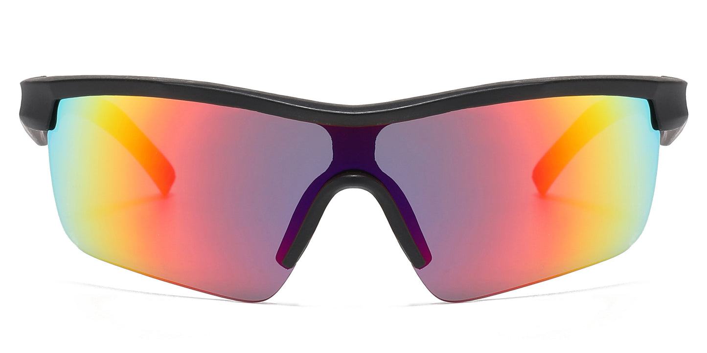 4593 - Kids Sports Semi Rimless One Piece Lens Plastic Sunglasses