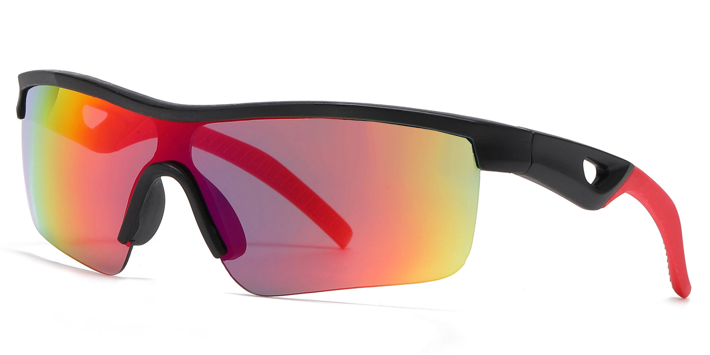 4593 - Kids Sports Semi Rimless One Piece Lens Plastic Sunglasses