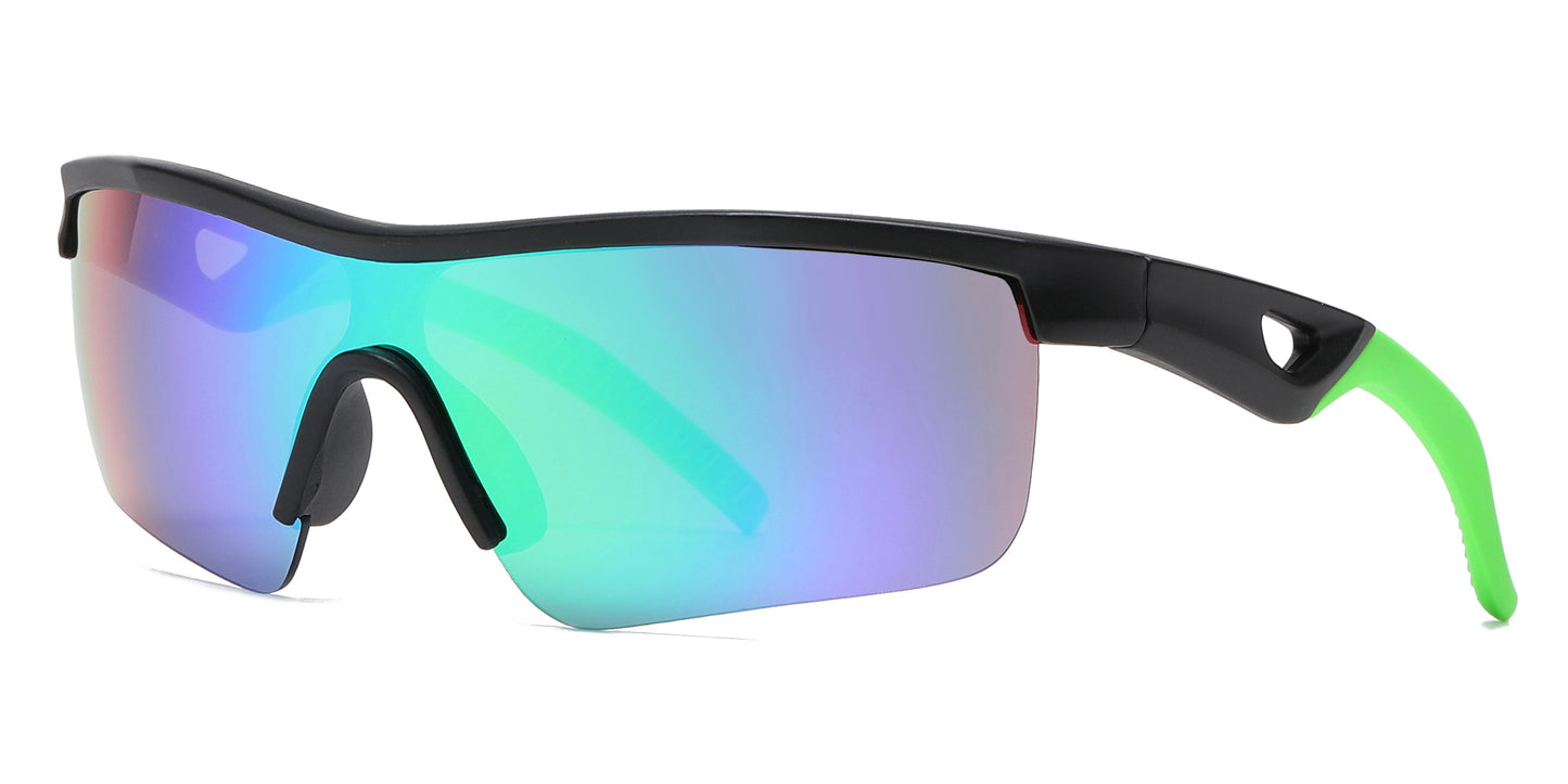 4593 - Kids Sports Semi Rimless One Piece Lens Plastic Sunglasses