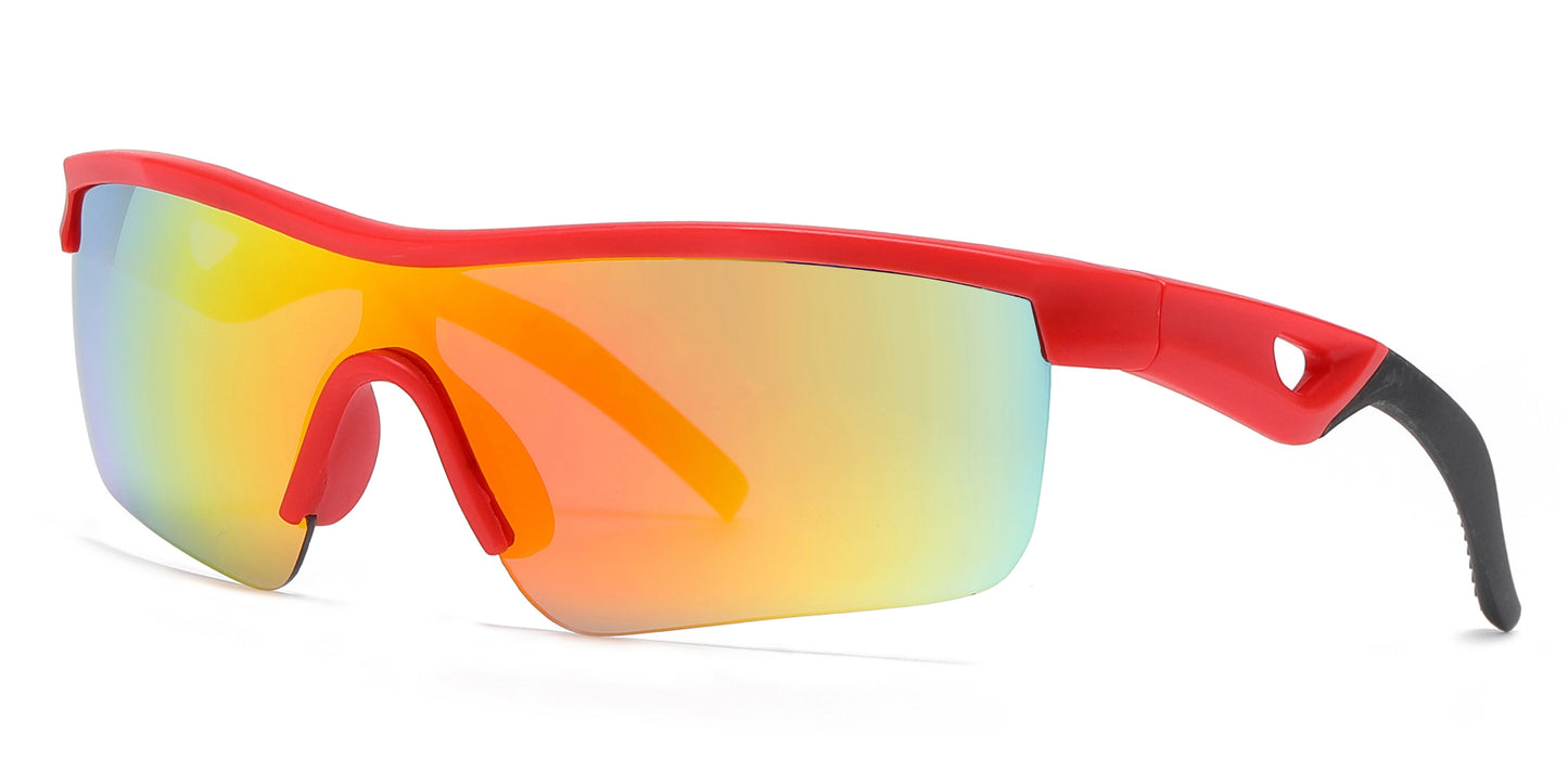 4593 - Kids Sports Semi Rimless One Piece Lens Plastic Sunglasses