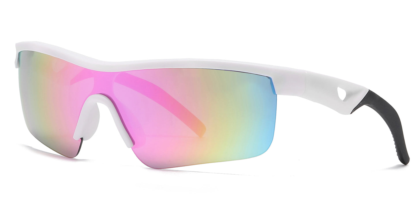 4593 - Kids Sports Semi Rimless One Piece Lens Plastic Sunglasses