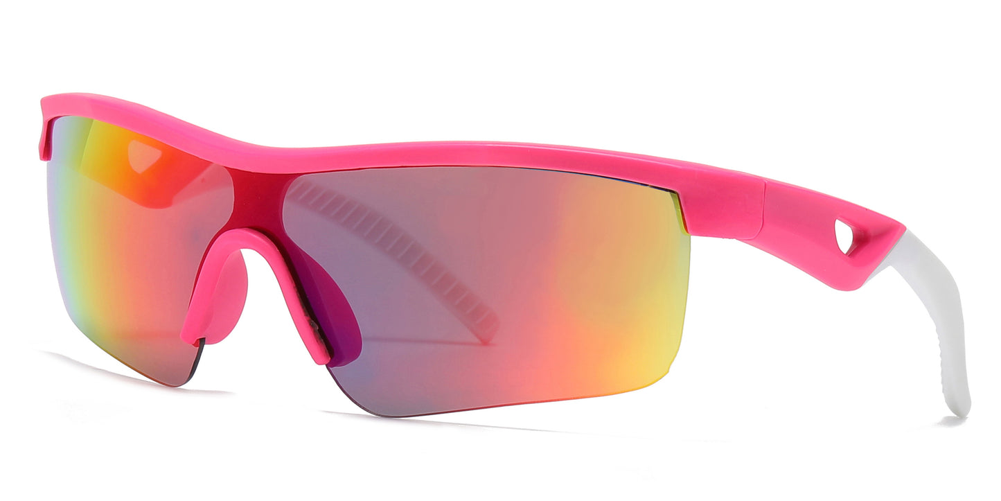 4593 - Kids Sports Semi Rimless One Piece Lens Plastic Sunglasses