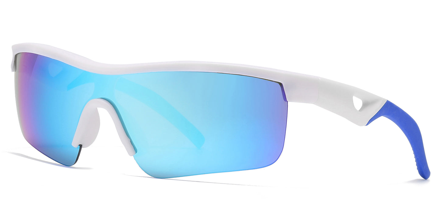 4593 - Kids Sports Semi Rimless One Piece Lens Plastic Sunglasses