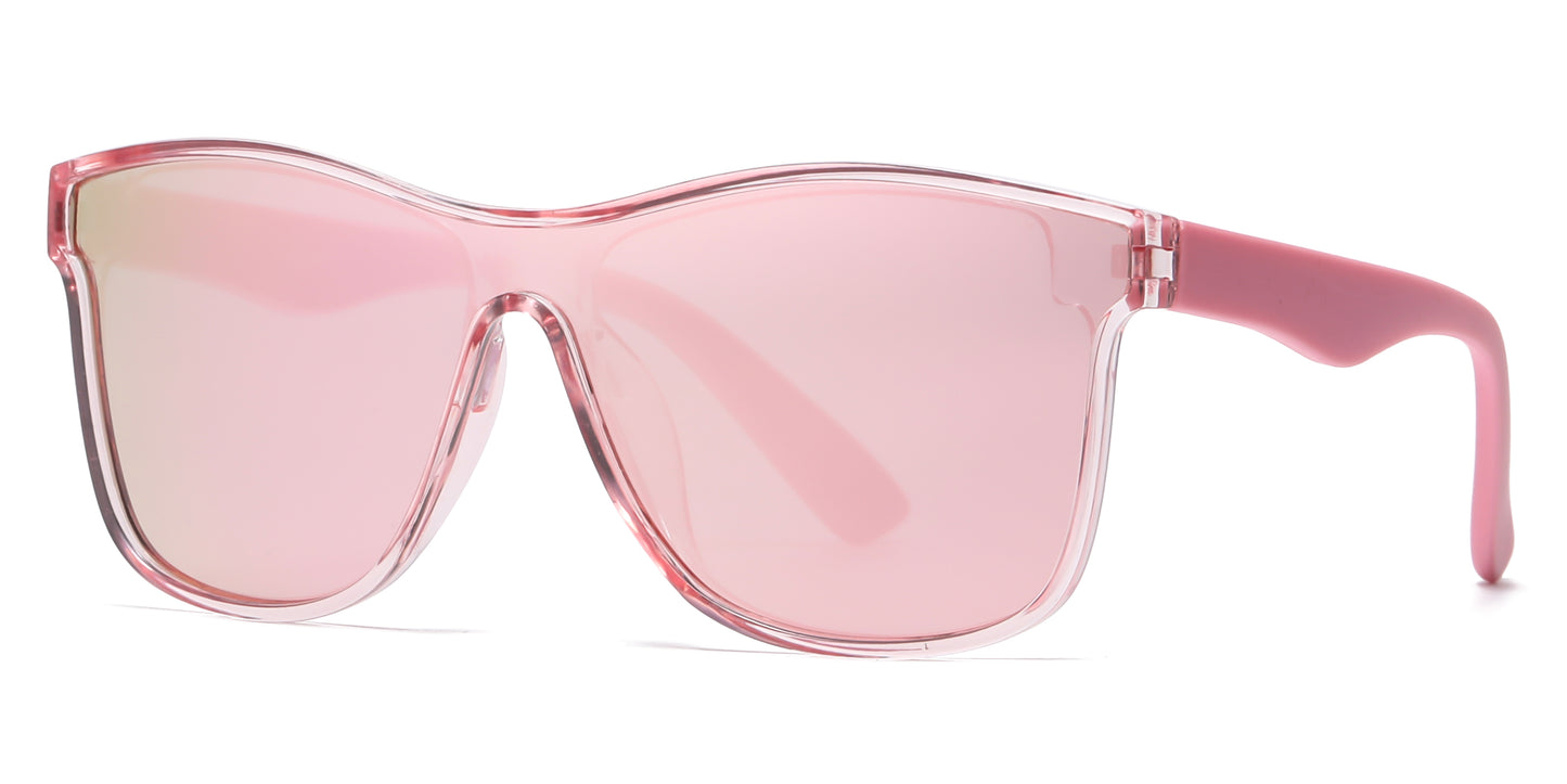 4594- Kids Classic One Piece Lens Plastic Sunglasses with Color Mirrored Lens