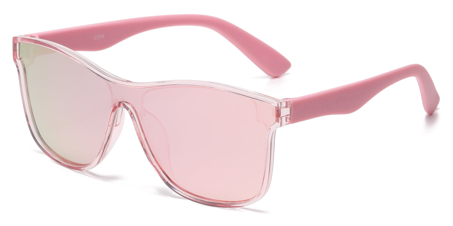 4594- Kids Classic One Piece Lens Plastic Sunglasses with Color Mirrored Lens