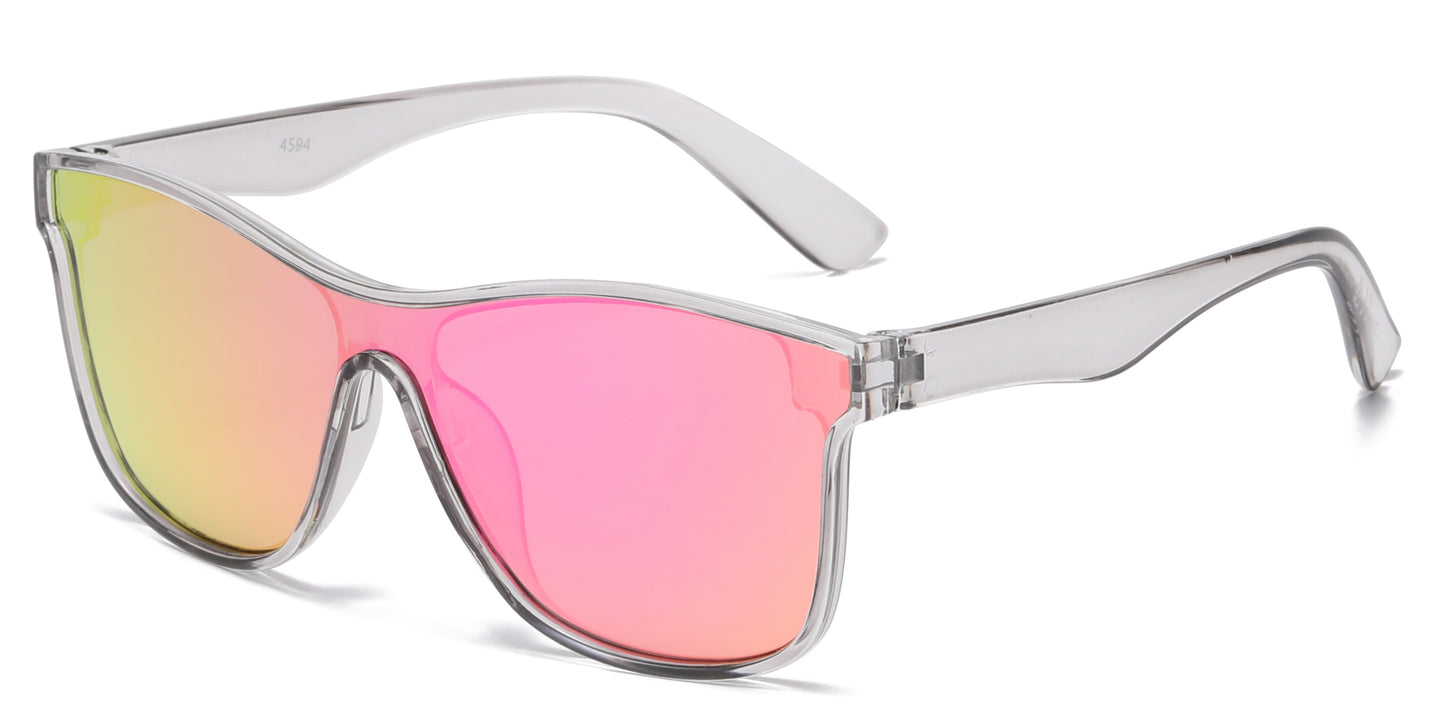 4594- Kids Classic One Piece Lens Plastic Sunglasses with Color Mirrored Lens