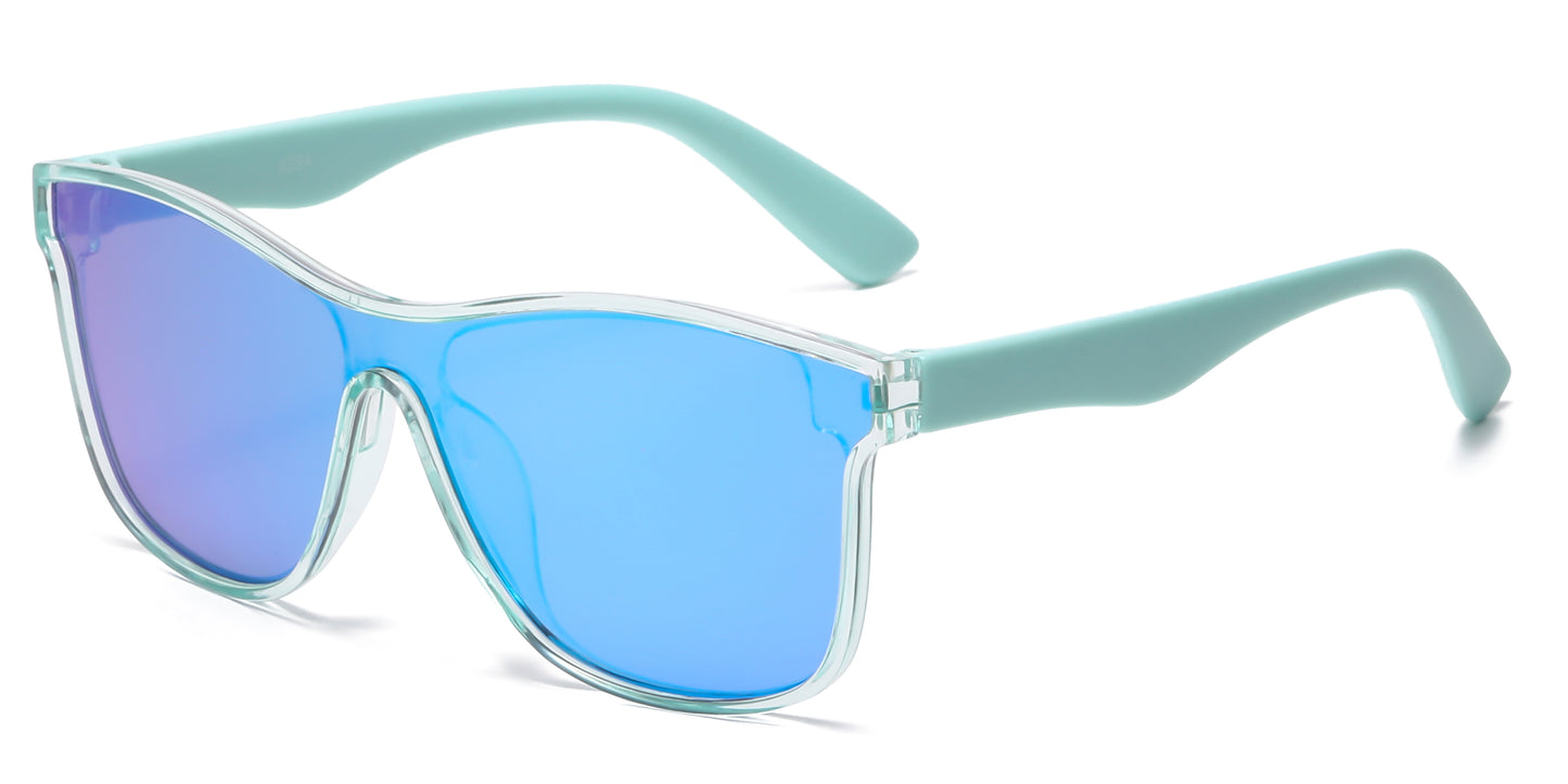 4594- Kids Classic One Piece Lens Plastic Sunglasses with Color Mirrored Lens