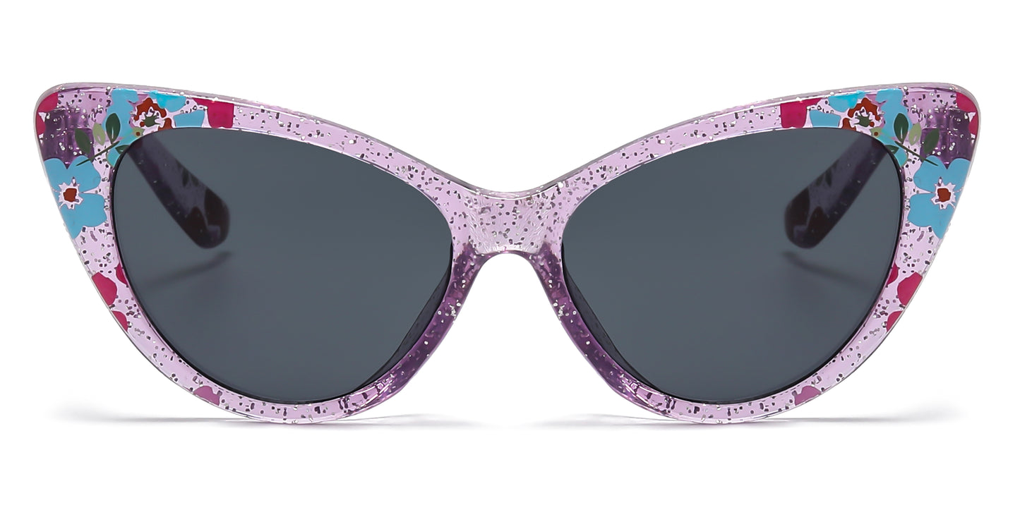 4903 - Kids Cat Eye Flower Print Plastic Sunglasses