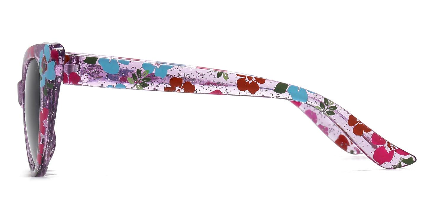 4903 - Kids Cat Eye Flower Print Plastic Sunglasses