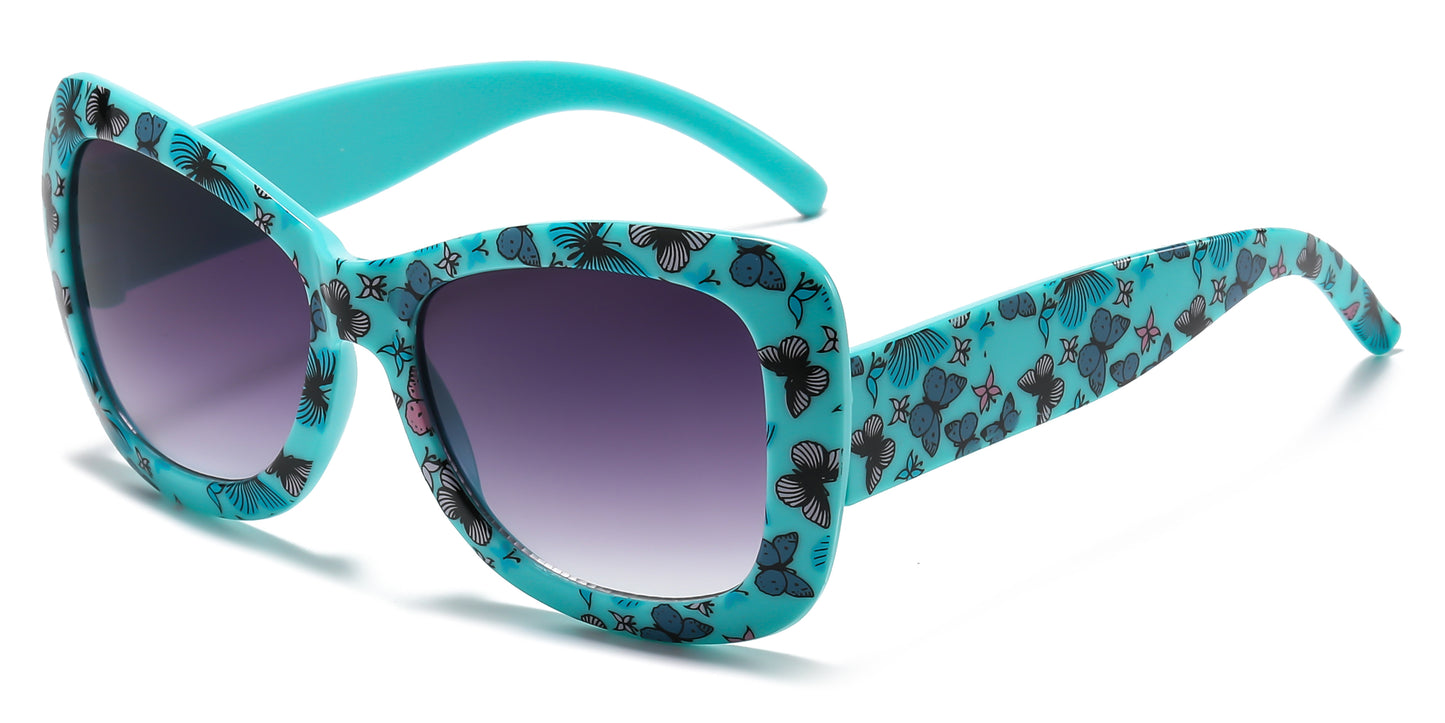 4904 - Kids Rectangular Flower Print Plastic Sunglasses