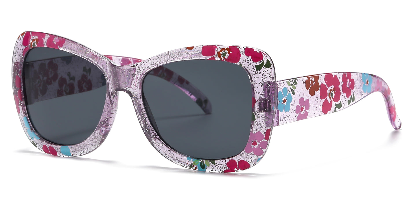 4904 - Kids Rectangular Flower Print Plastic Sunglasses