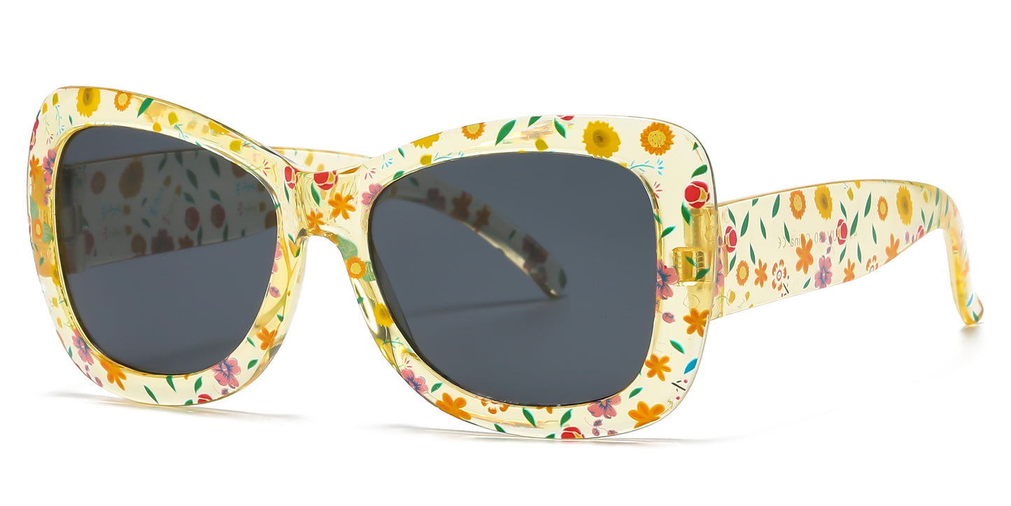 4904 - Kids Rectangular Flower Print Plastic Sunglasses