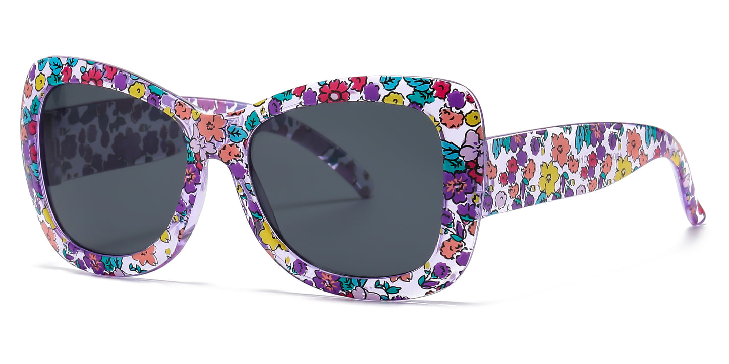 4904 - Kids Rectangular Flower Print Plastic Sunglasses