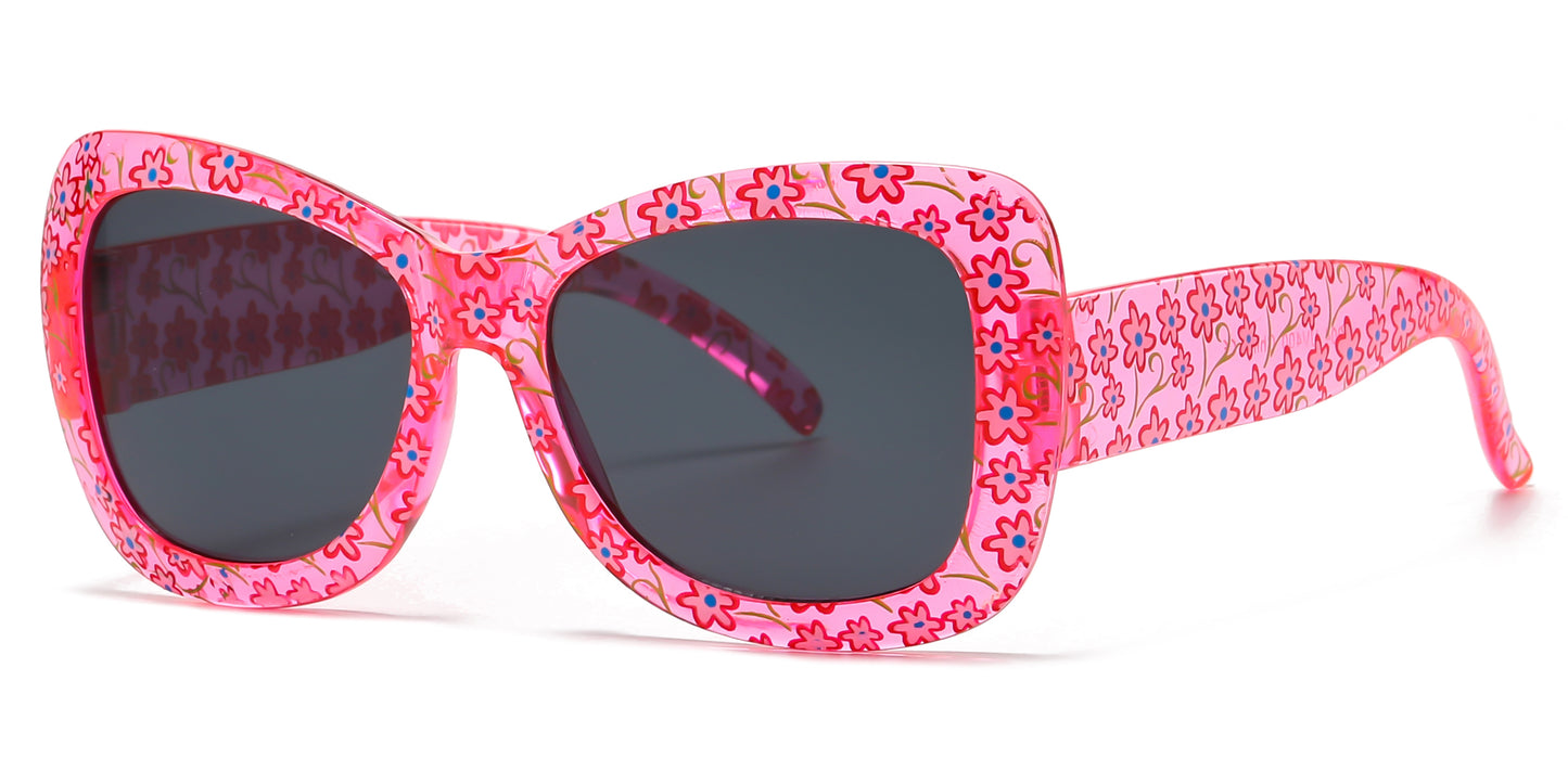 4904 - Kids Rectangular Flower Print Plastic Sunglasses