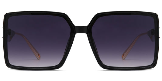 5213 - Square Plastic Fashion Sunglasses with Metal Tip Temple