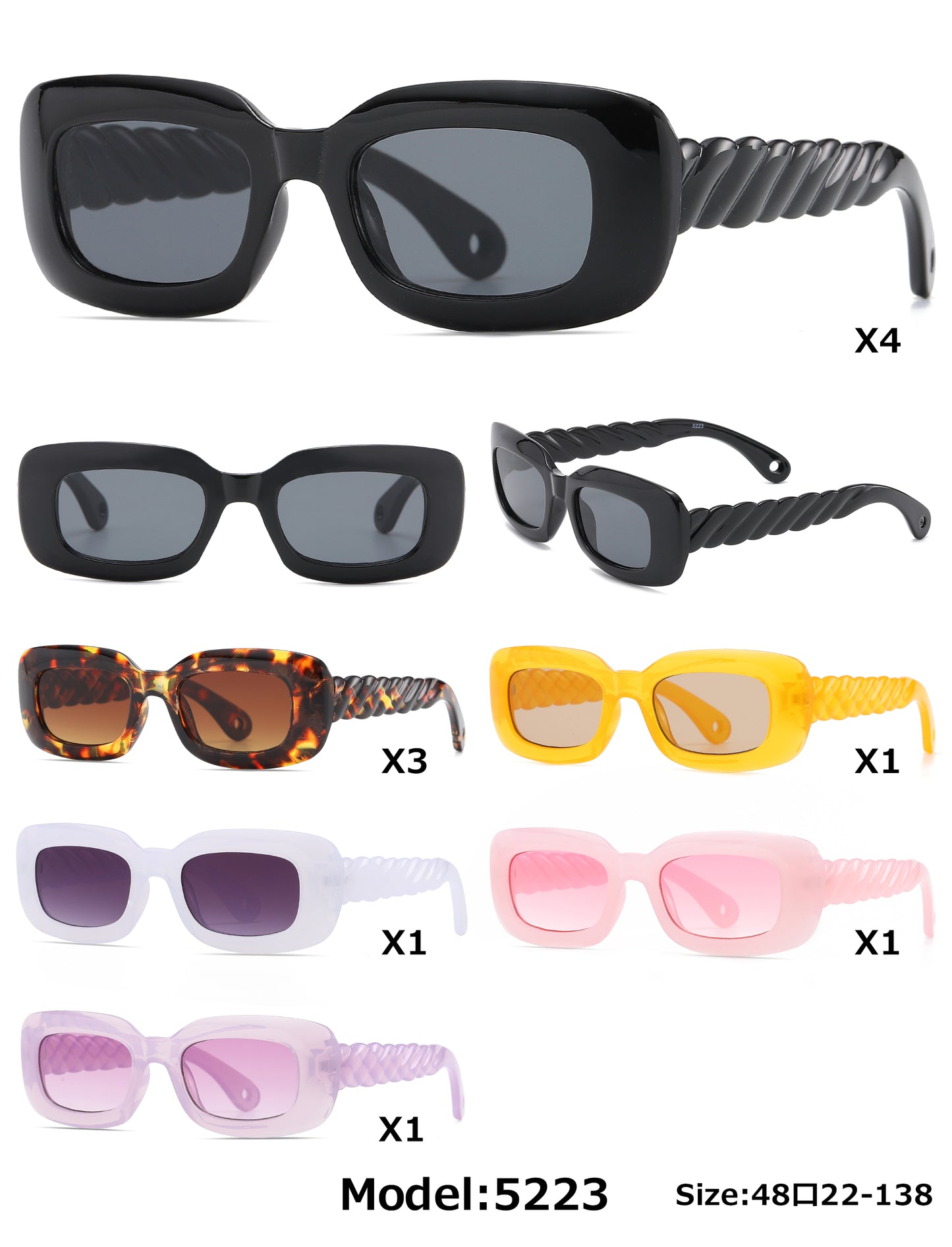 5223 - Rectangular Plastic Sunglasses