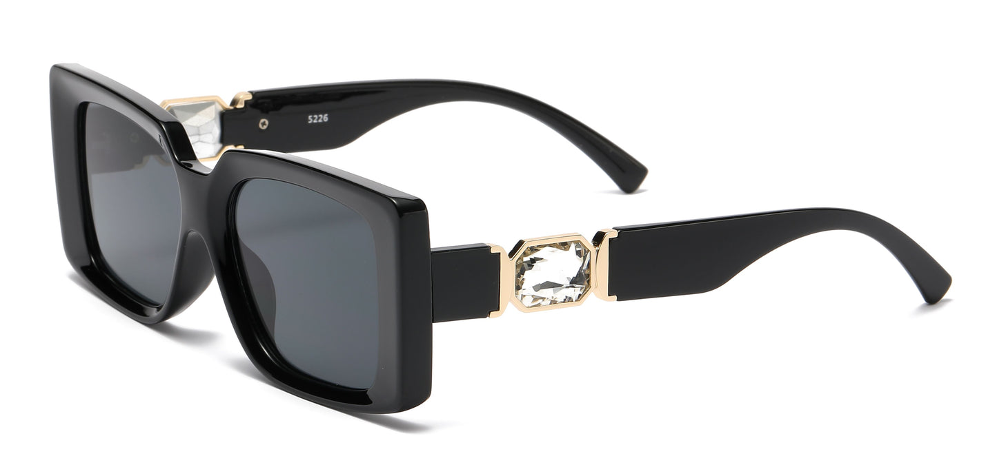 5226 - Rectangular Women Fashion with Rhinestone Temple Plastic Sunglasses