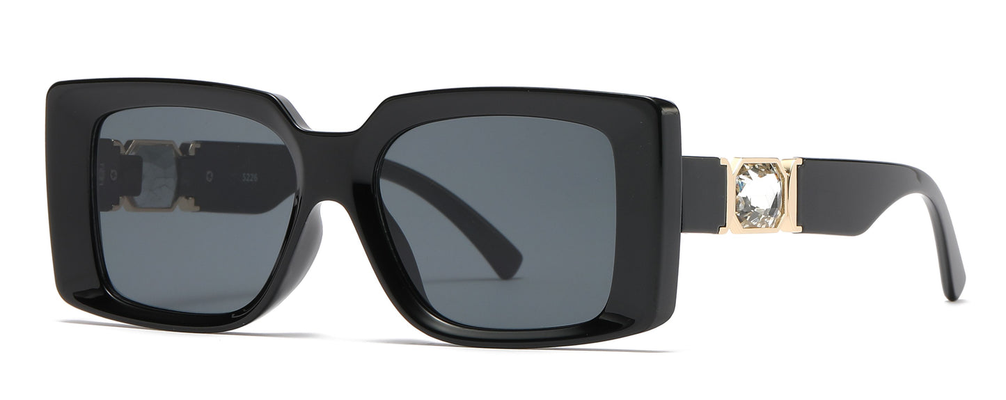 5226 - Rectangular Women Fashion with Rhinestone Temple Plastic Sunglasses