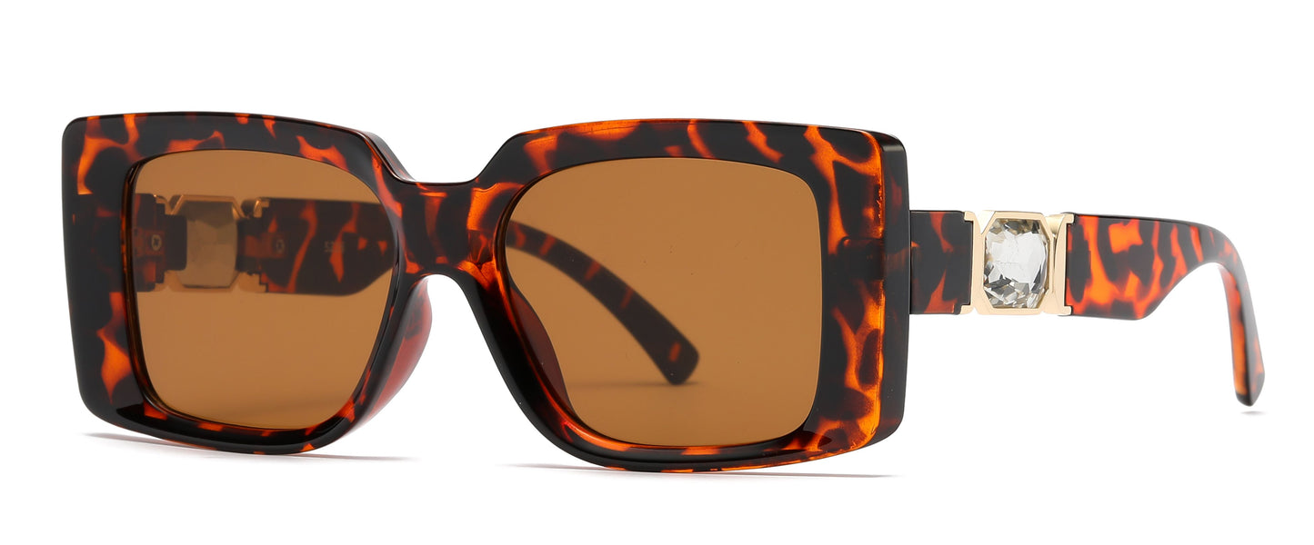 5226 - Rectangular Women Fashion with Rhinestone Temple Plastic Sunglasses