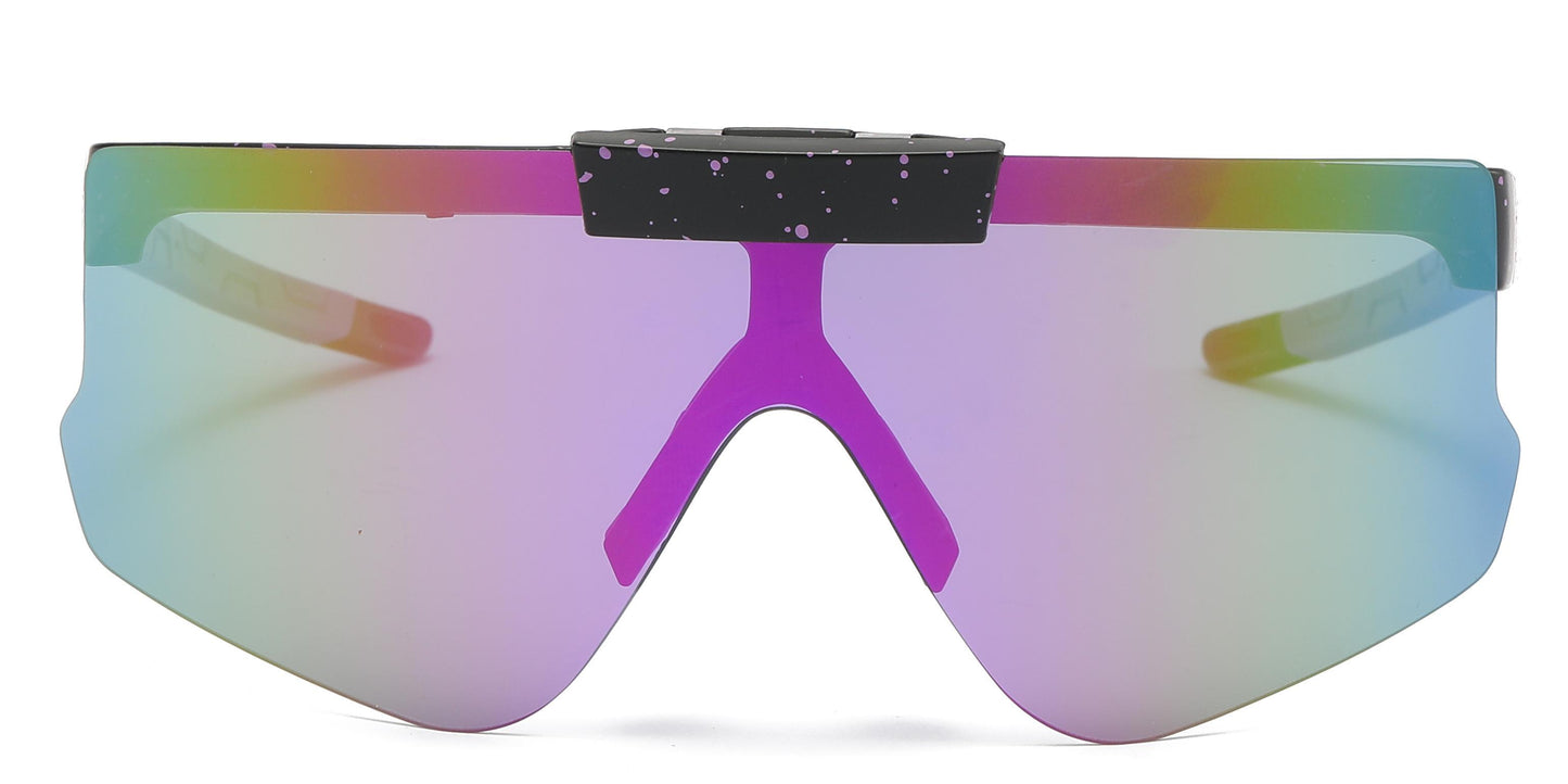 5229 - Plastic Flat Top One Piece Flip Up Lens Sports Rimless Sunglasses