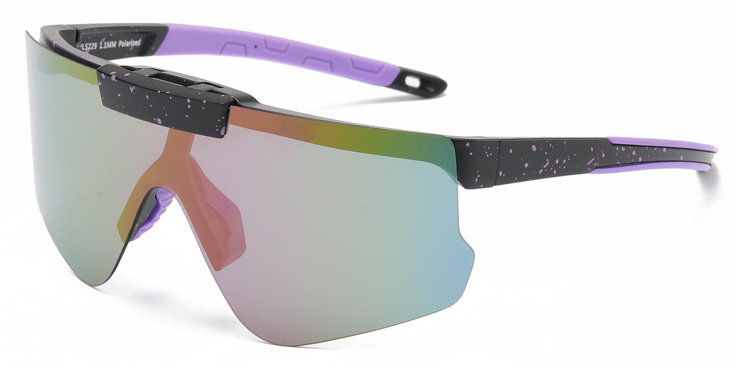 5229 - Plastic Flat Top One Piece Flip Up Lens Sports Rimless Sunglasses