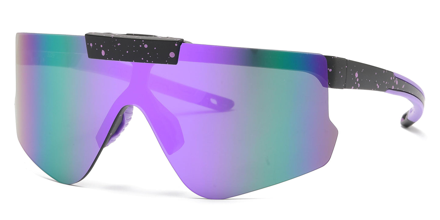 5229 - Plastic Flat Top One Piece Flip Up Lens Sports Rimless Sunglasses