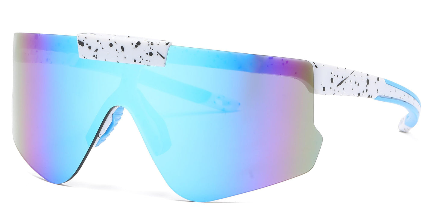 5229 - Plastic Flat Top One Piece Flip Up Lens Sports Rimless Sunglasses