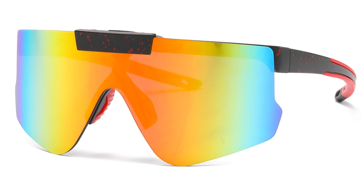 5229 - Plastic Flat Top One Piece Flip Up Lens Sports Rimless Sunglasses