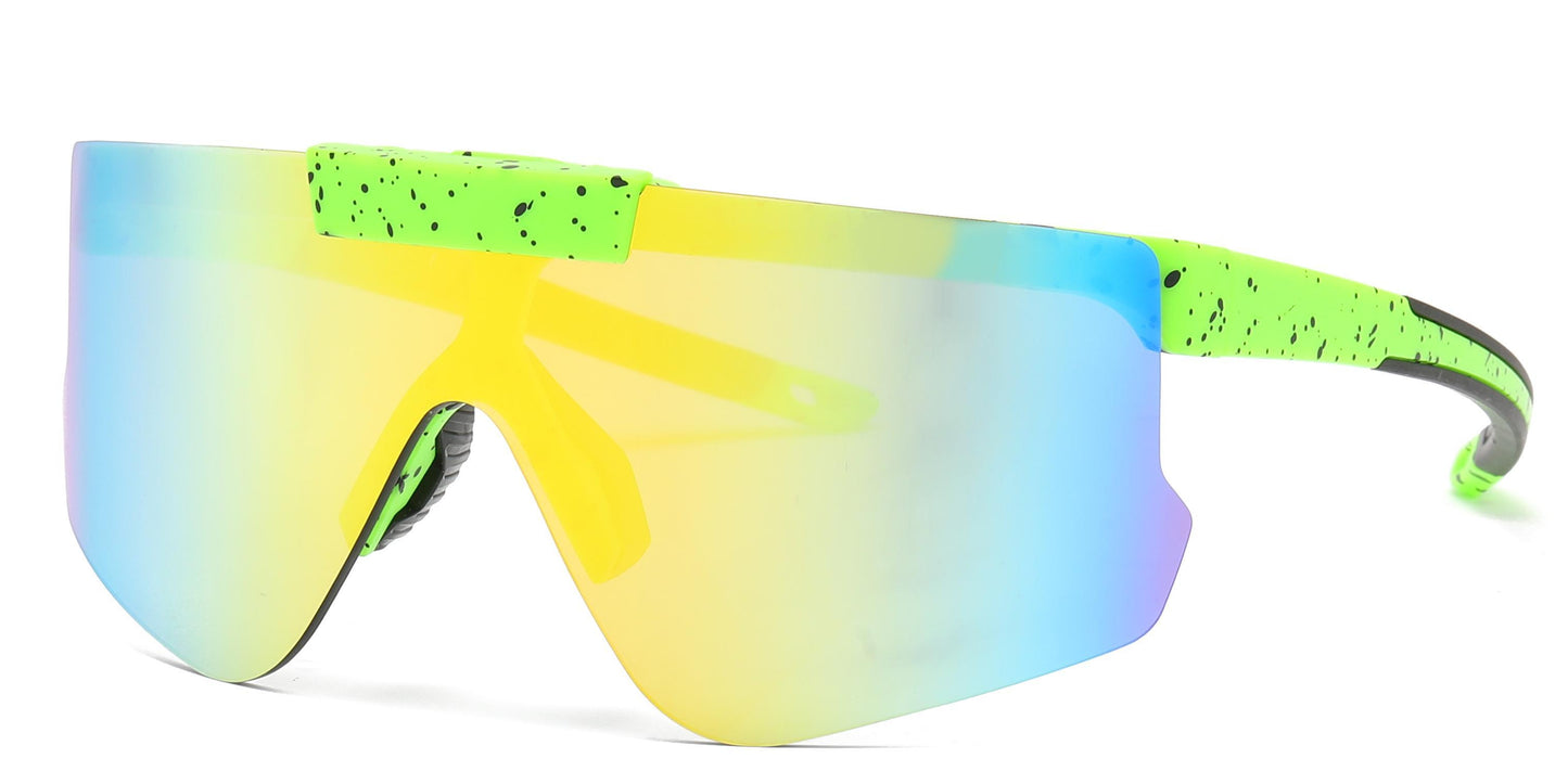 5229 - Plastic Flat Top One Piece Flip Up Lens Sports Rimless Sunglasses