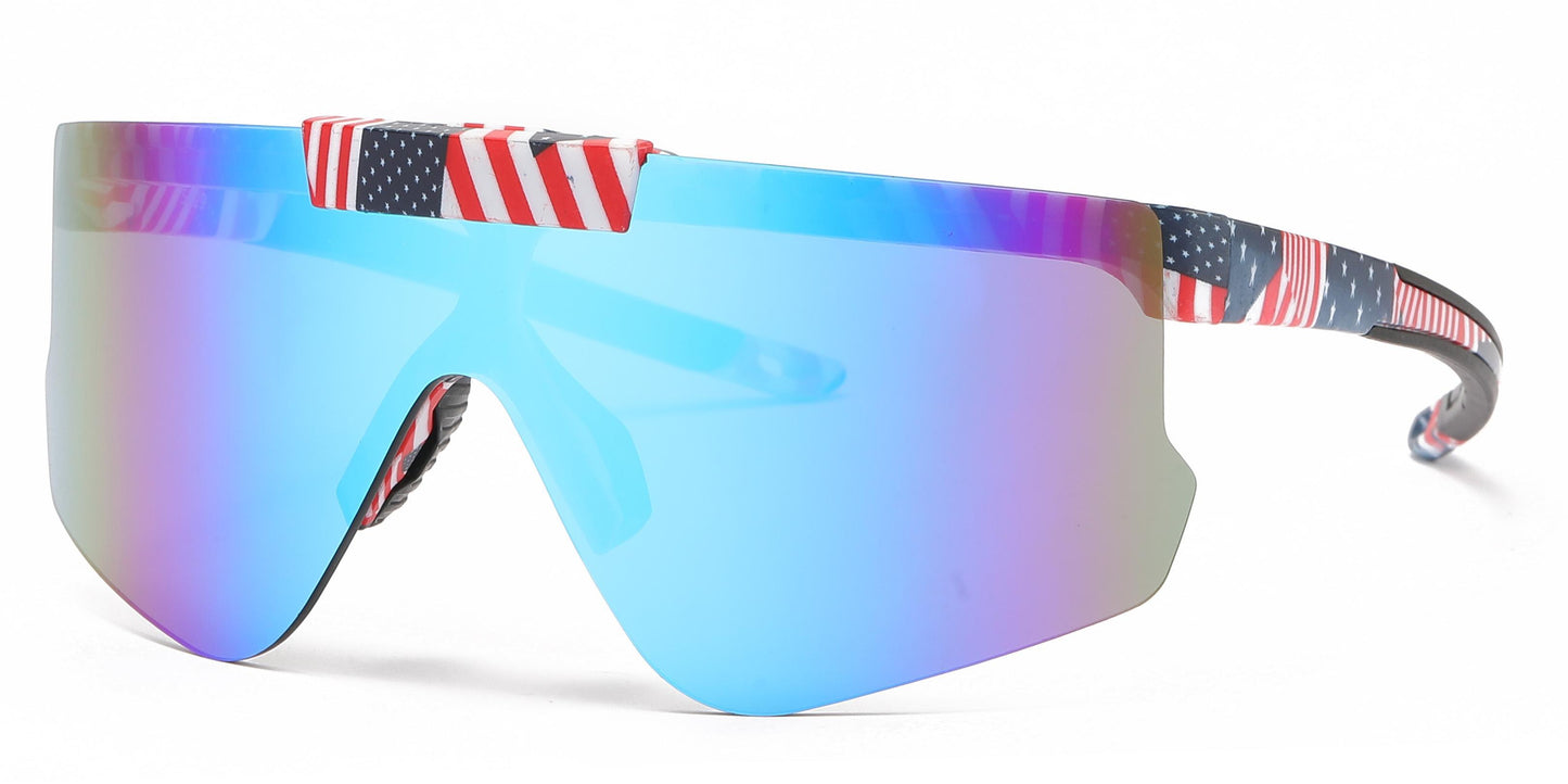 5229 - Plastic Flat Top One Piece Flip Up Lens Sports Rimless Sunglasses