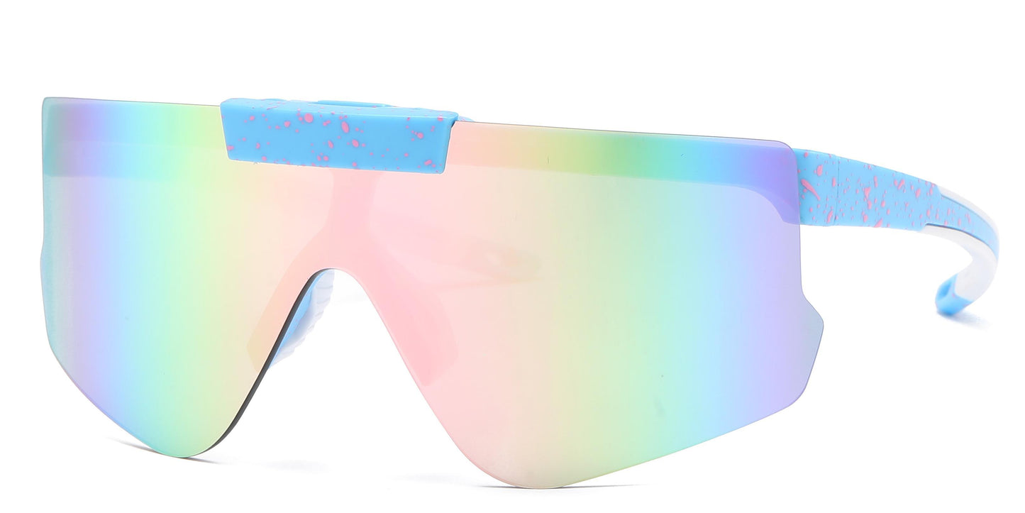5229 - Plastic Flat Top One Piece Flip Up Lens Sports Rimless Sunglasses