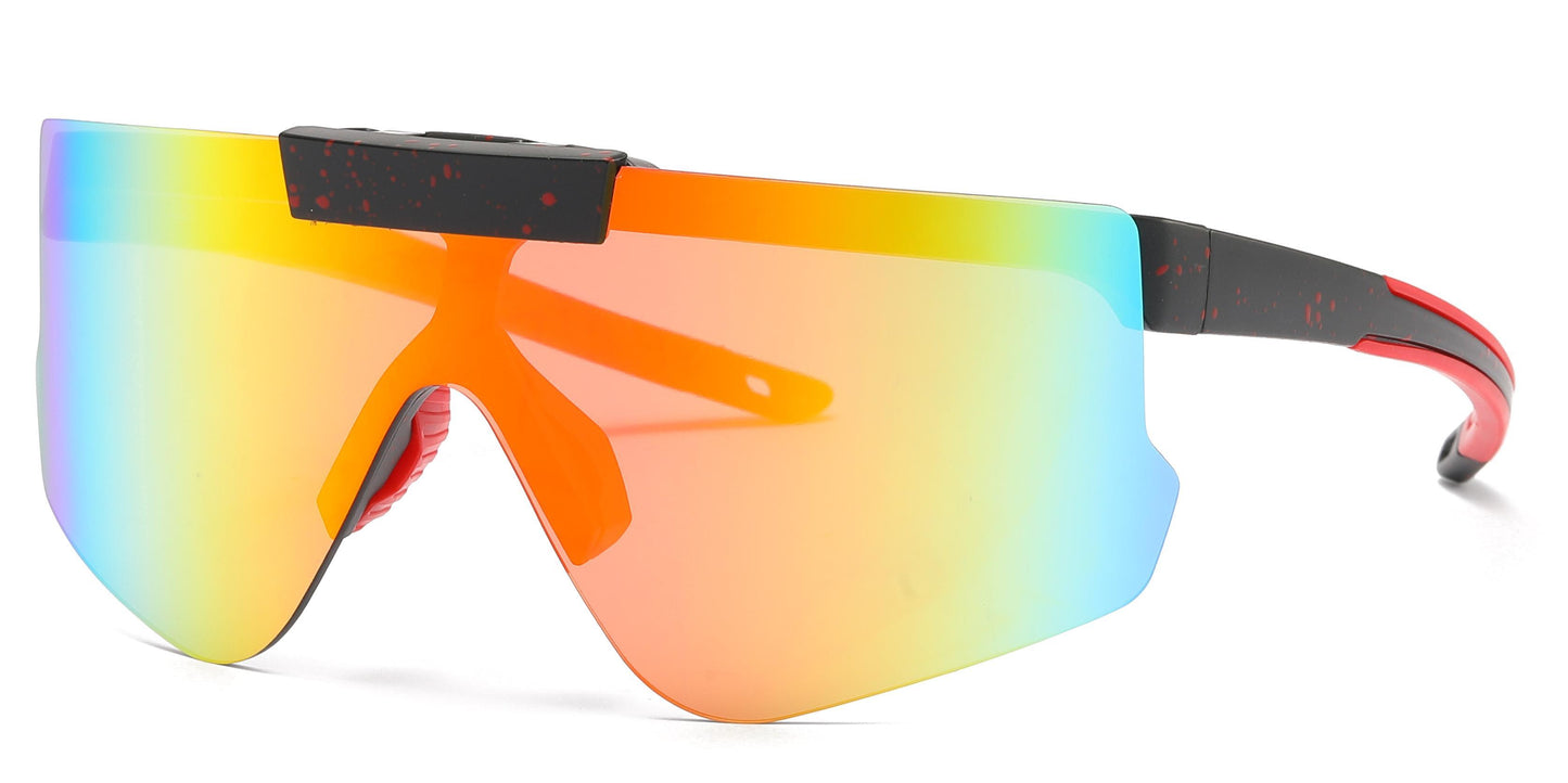 5229 - Plastic Flat Top One Piece Flip Up Lens Sports Rimless Sunglasses