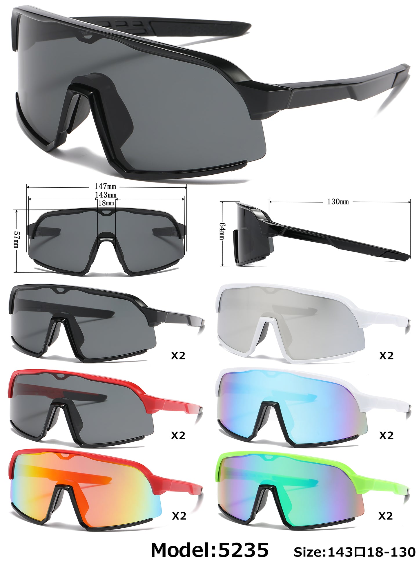 5235 - One Piece Shield Sports Sunglasses