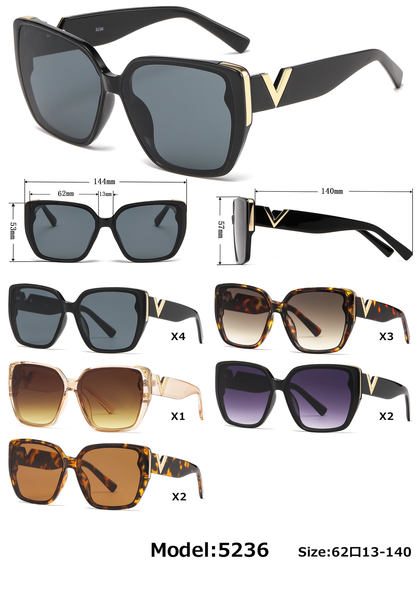 5236 - Fashion Square Butterfly Plastic Sunglasses