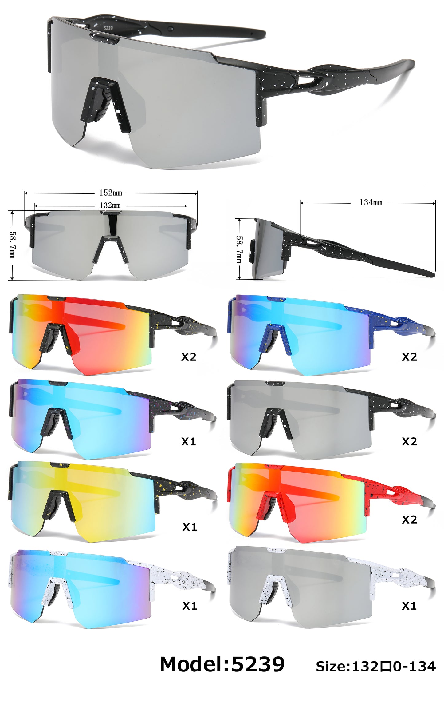 5239 - Semi Rimless Color Mirror One Piece Shield Lens Sports Sunglasses
