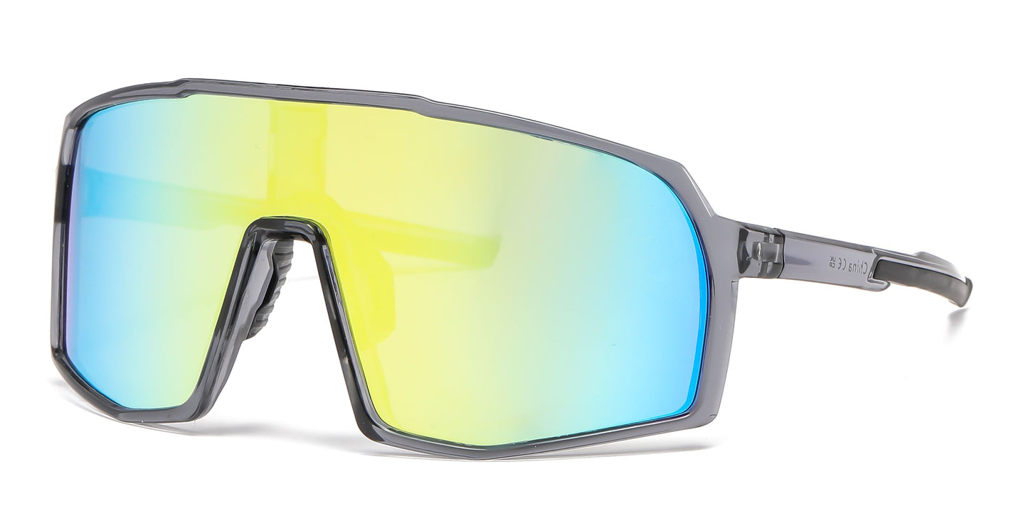 5241 - One Piece Lens Plastic Shield Sunglasses with Color Mirrored Lens