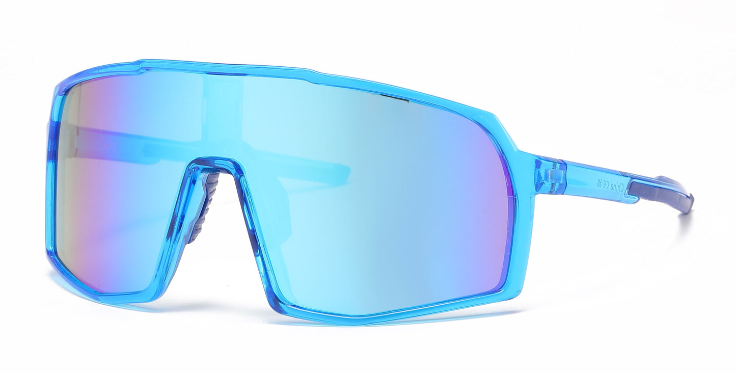 5241 - One Piece Lens Plastic Shield Sunglasses with Color Mirrored Lens