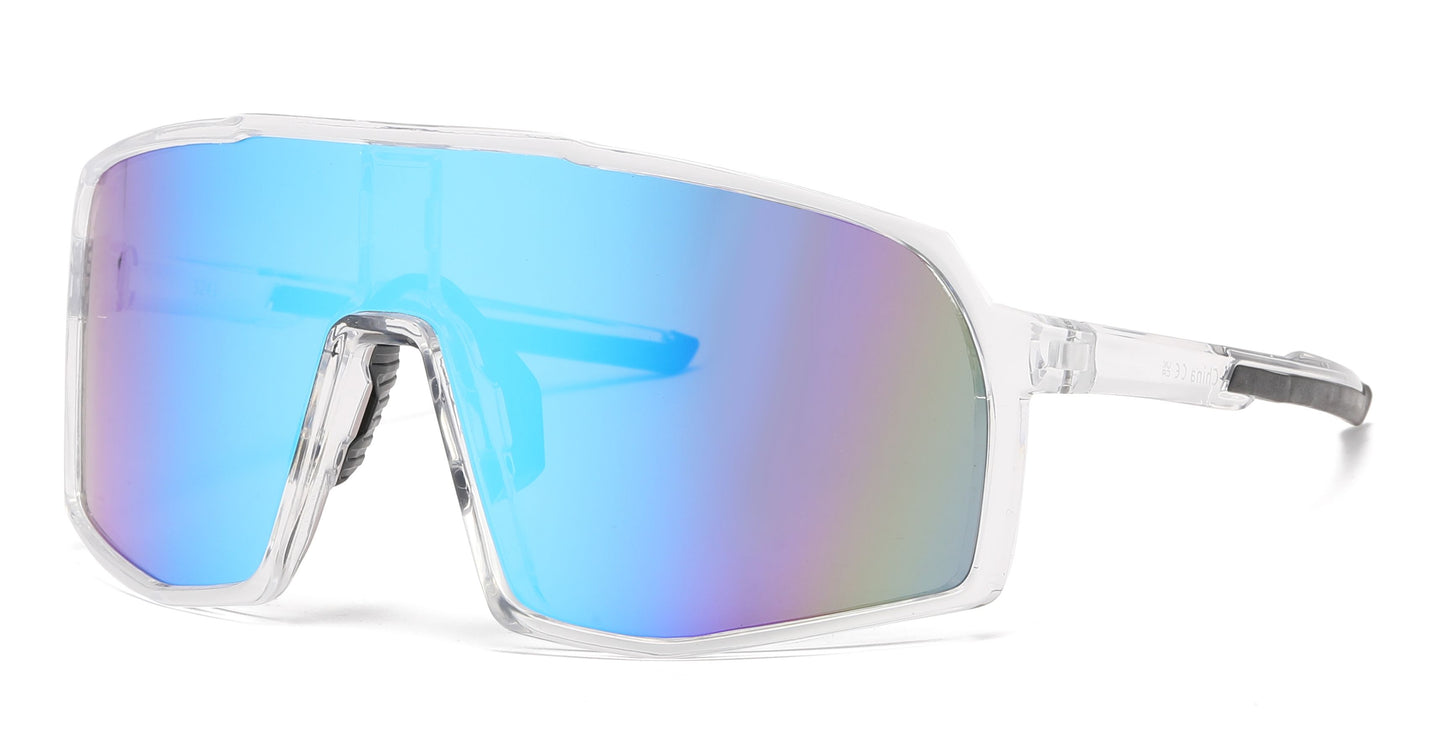 5241 - One Piece Lens Plastic Shield Sunglasses with Color Mirrored Lens
