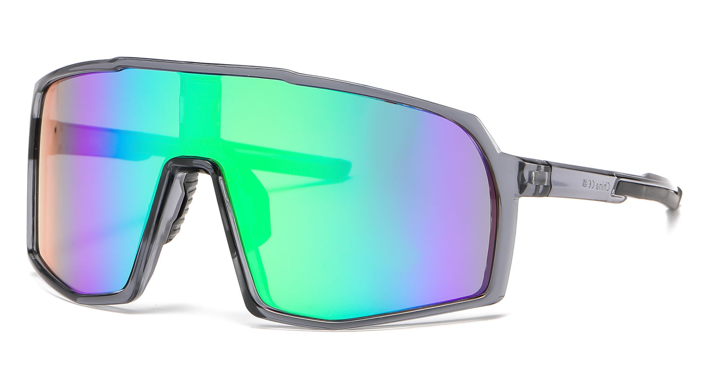5241 - One Piece Lens Plastic Shield Sunglasses with Color Mirrored Lens