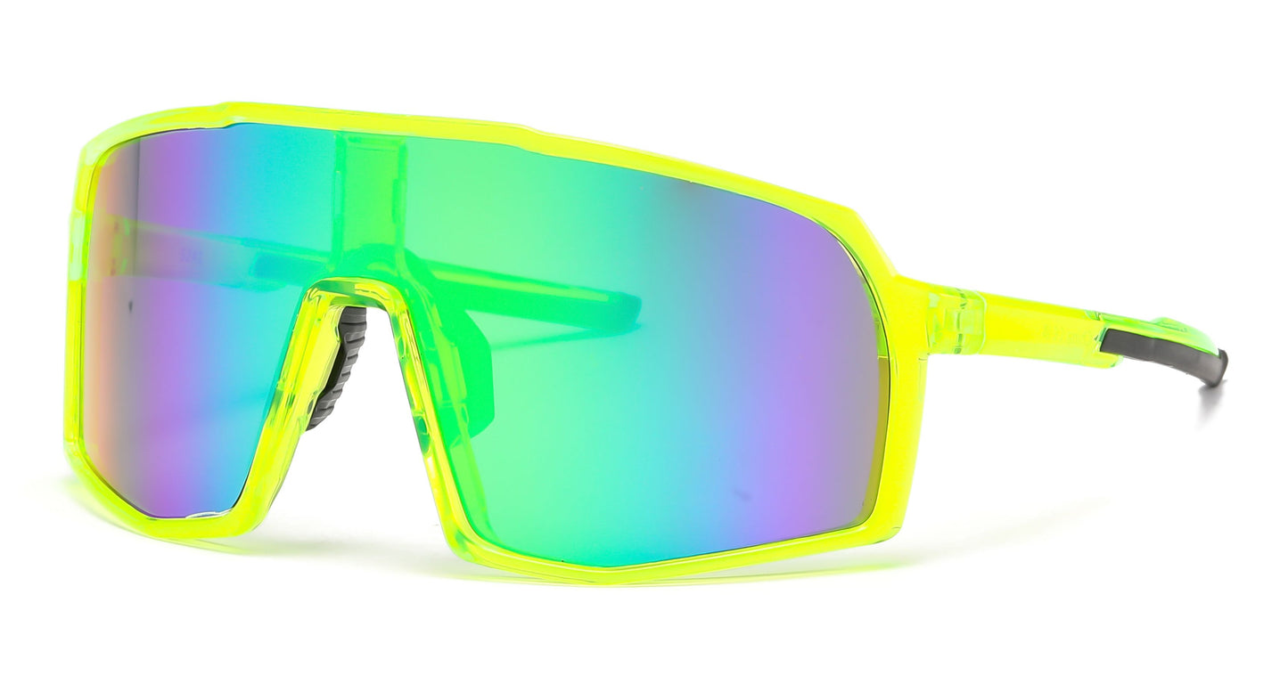 5241 - One Piece Lens Plastic Shield Sunglasses with Color Mirrored Lens