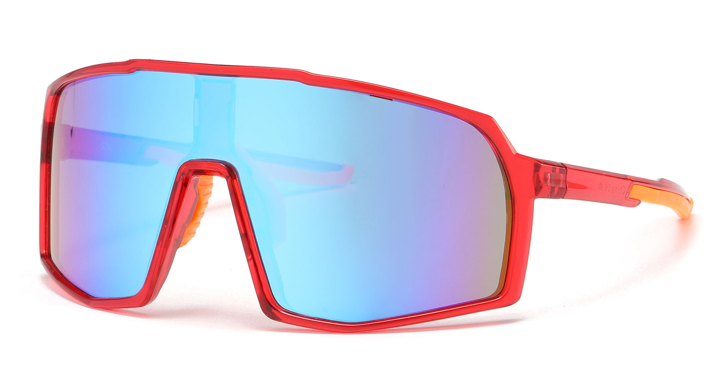 5241 - One Piece Lens Plastic Shield Sunglasses with Color Mirrored Lens