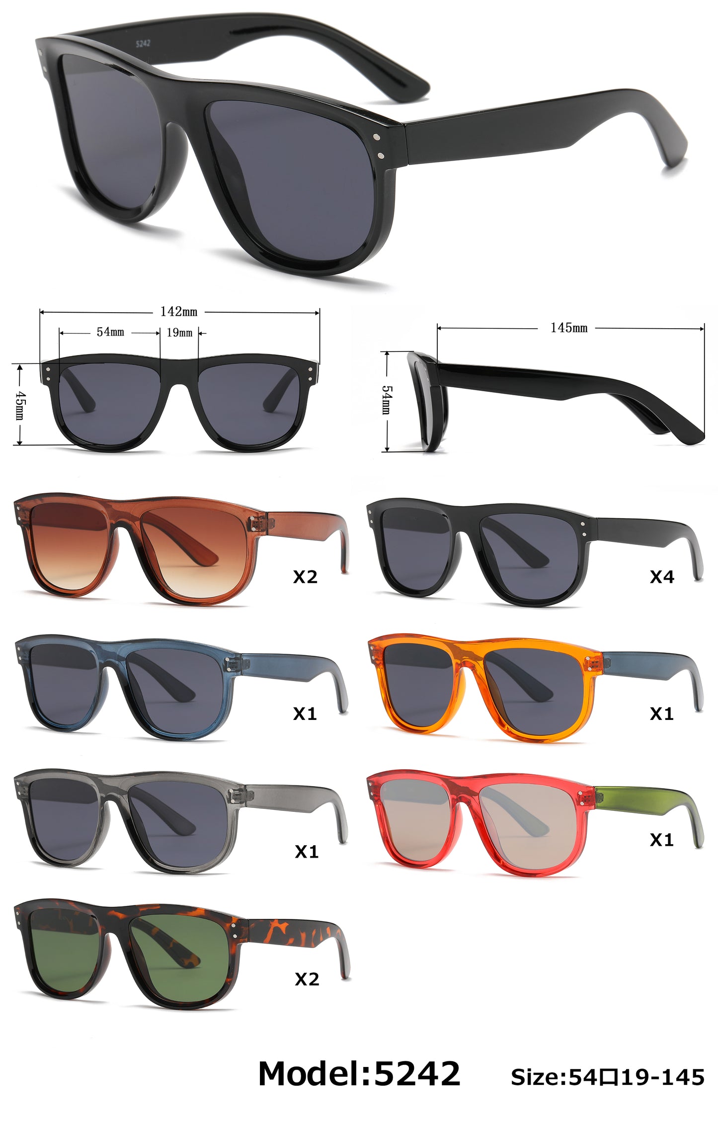 5242 - Fashion Plastic Sunglasses with Flat Lens