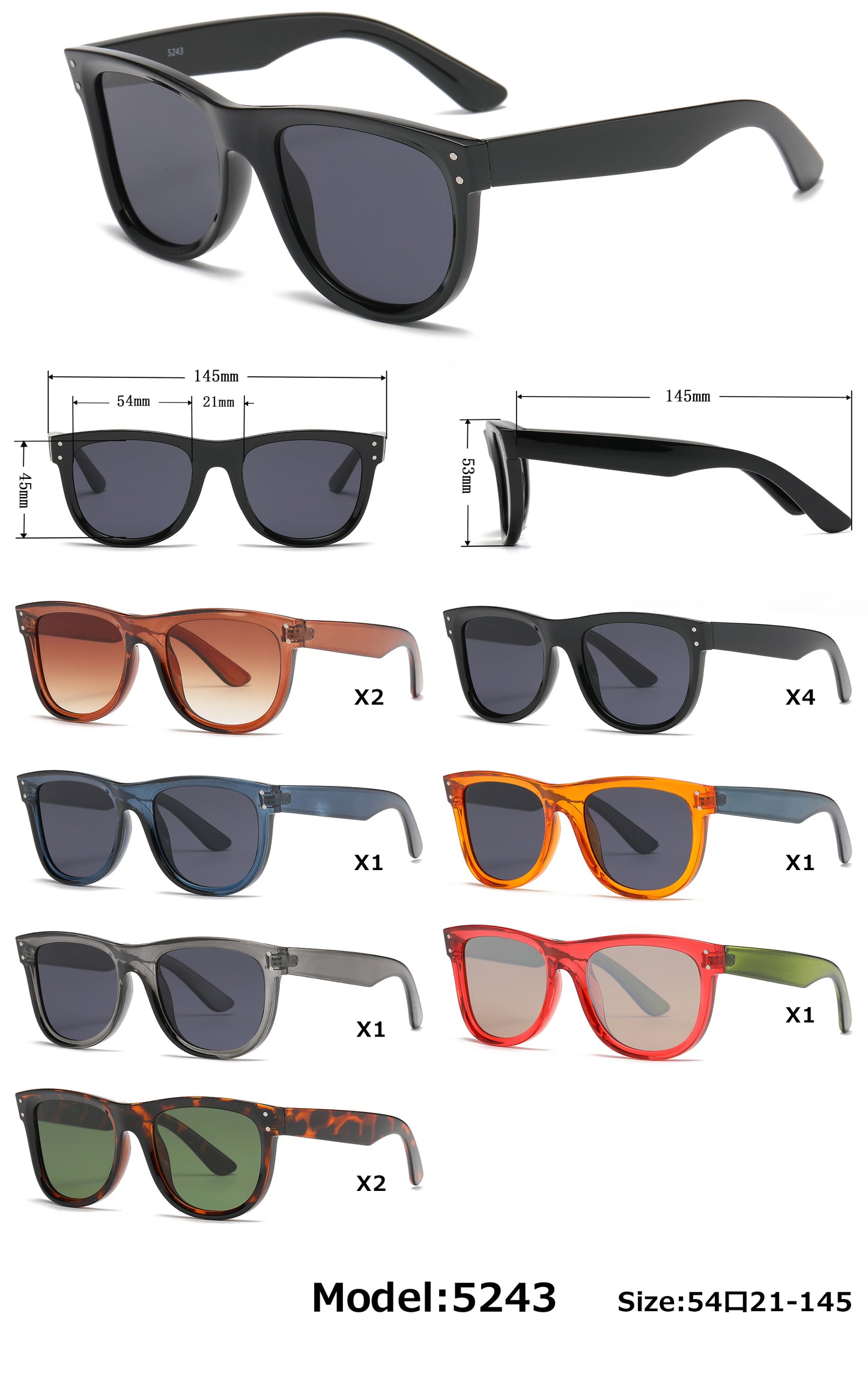 5243 - Fashion Plastic Sunglasses with Flat Lens