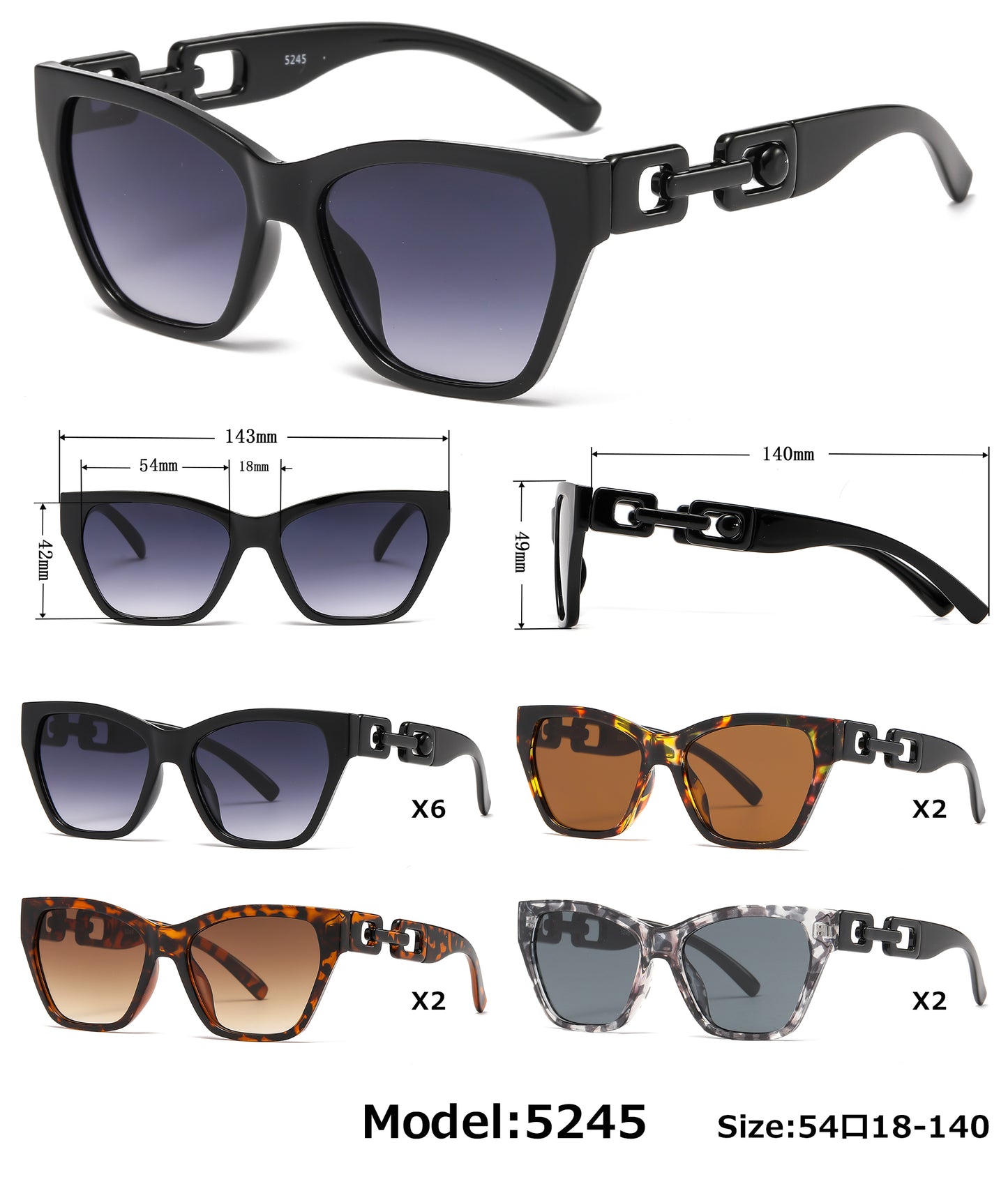 5245 - Cat Eye Fashion Plastic Sunglasses