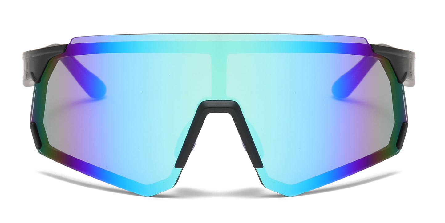 5248 - Plastic Wrap Around One Piece Shield Sunglasses
