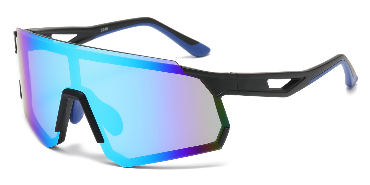 5248 - Plastic Wrap Around One Piece Shield Sunglasses